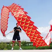 MIXXON Lightweight Dragon Poi Set with Rainbow Twirler Silk Dragon Dance Ribbon, Gymnastics Shaking Poi Including Bag and Head for Kite Exercise Streamer,Red,10m(32.8ft)