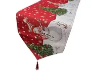 C358 Christmas Tree Snowman Table Runner Family Cotton and Linen Table Decoration Indoor Christmas Decoration Cloth