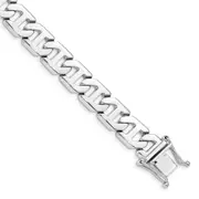Solid 14K White Gold 8 inch 8.5mm Hand Polished Fancy Link with Box Catch Clasp Bracelet