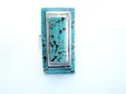 Size 8.5 Unique Design Turquoise Inlaid S.Silver Ring Navajo Made R75N