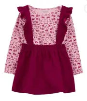 NEW 12 Month 2pc Carter's Jumper Dress Set Floral & Fox Corduroy Girl’s Size 12m