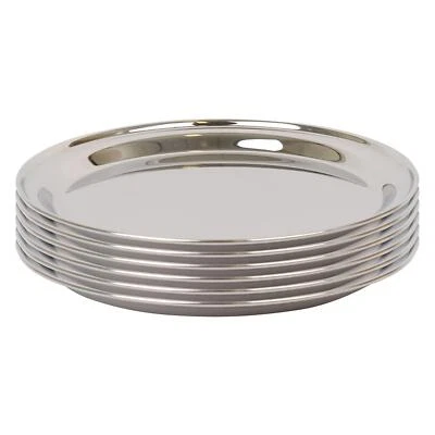 6x 35.5cm Round Stainless Steel Serving Trays Metal Food Tea Dinner Trays