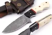 Fixed Blade Knife Premium Handmade Damascus Steel Hunting Survival With Sheath