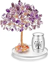 Abooxiu Small Urns for Human Ashes Cremation Keepsakes Urn Stainless Steel 1.57 inches Mini Urn for Human Ashes with Amethyst Crystal Tree Decorative Urn Tree of Life Cremations Ash Keepsake