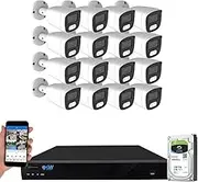 GW Security 16 Channel 12MP NVR 4K Security Camera System with 16 x 8MP PoE Spotlight Color Night Vision Outdoor/Indoor Microphone Bullet Cameras, Smart AI Human/Vehicle Detection