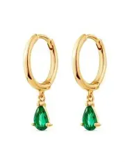 [SALLY SKOUFIS] Pure Drop Alchemy Huggie Earrings with Emeralds in Gold
