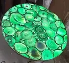 Green Agate Coffee Table, Agate Stone Round Console Side Table, Stone Table Deco