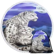Nocturne Two White Leopards Under the Moon Round Beach Towel