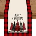 Christmas Table Runner Decoration Buffalo Plaid Merry Christmas Tree Table Ru...