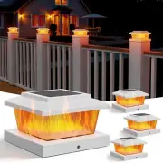 APONUO 4 Pack Solar Flame Post Cap Lights, Flickering Flame & Warm White Modes,