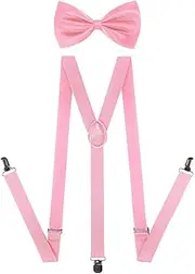 [PQJSJDR] Suspender and Bow Tie Set 80s Clip on Suspenders for Men Women Adjustable Derby Wedding Gatsby Costume