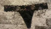 NWT VICTORIA'S SECRET PINK L BLACK SMOOTH SHINE SHIMMER LACE RARE THONG PANTIES