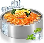 8.5 in Stainless Steel Chilled Serving Tray, Silver Cold Serving Tray Platter with Ice Chamber, Shrimp Cocktail Serving Dish with Ice, Chilled Serving Bowl for Party Fruit Food Buffet (22cm)