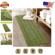 Luxurious Light Green Chenille Bath Rug, 60" x 24" - Quick Dry & Non-Slip