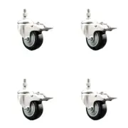 3.5 Inch 316SS Black Polyurethane Swivel 3/8 Inch Stem Caster Set Lock Brake SCC