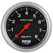 Auto Meter Tachometer Gauge 3991 Sport-Comp 0-8000 RPM 3-3/8" In-Dash Mount