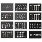 55pcs Flexible Piercing Lot Eyebrow Lip Nose Retainer Clear Navel Tongue Barbell