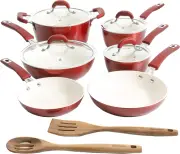 Kenmore Arlington 12-Piece Healthy Nonstick Ceramic Induction Cookware Set, Red