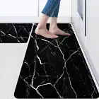 Black Marble Kitchen Mat for Floor anti Fatigue Kitchen Mat Set Non-Skid Waterpr