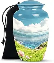 Nature Lakeside Serenity Green Large Urns for Adult Human Ashes Female & Male - Funeral Cremation Urn for Mom, Dad, Men & Women - 10 Inch Memorial