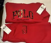 Polo Ralph Lauren Plaid-Logo Fleece Hoodie + Pants SET Size 5 Red NWT FREE SHIP