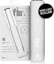 Flint Classic White Retractable Mini Lint Roller with 30 Extra Sticky Sheets, Small and Portable Lint Roller, Ideal Pet Hair Remover, Travel Lint Rollers for pet Hair Extra Sticky