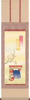 Hanging Scroll Standing Hina by Keisyu Nagae made in Japan Mid Size 44 x164 cm