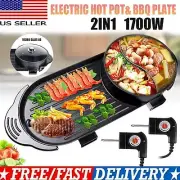 2 in 1 BBQ Grill and Hot Pot with Divider Aluminum Alloy Electric BBQ Stove