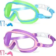 Seago Swim Goggles 2 Pack Anti-Fog Anti-UV Wide View Swimming Goggles for Kids 3-15