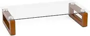 YEOUX Multi-Purpose Desktop Stand, Clear Floating Computer Monitor Riser with Natural Wood Base, Desk Organization Shelf for Printer, Laptop, Audio Device, Flat Screen (Dark Wood&Clear Glass)