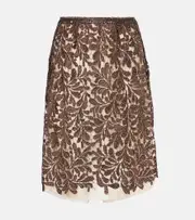 [Jacques Wei] Jacques Wei Embellished floral lace midi skirt AU 8 brown