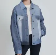 $450 Rag & Bone Women's Blue Patchwork Liquid Miramar Trucker Jacket Size M
