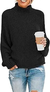 [ZESICA] Women's 2024 Fall Long Sleeve Turtleneck Casual Loose Chunky Knitted Pullover Sweater Jumper Tops
