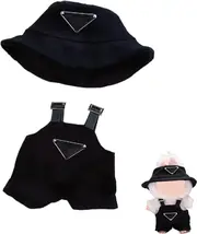 Clothes for Labubu(NO Doll), Hat & Overalls Set for 17cm Labubu Accessories Suit, Cute Clothes for Labubu Dress up Unique Style (Black)
