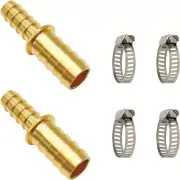 Brass Hose Barb Reducer 2 PCS Fittings Adapter 3/8'' to 1/2'' 4 Hose Clamps NEW