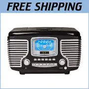 Compact Bluetooth Radio with CD Player & Dual Alarm Clock - Elegant Black Design