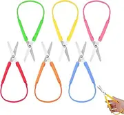 6 PCS Loop Scissors, Adaptive Design Scissors Colorful Grip Scissor Right and Lefty Support, Squeeze Scissor for Kids Schools Special Need (20cm)