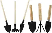 Waziaqoc 6Pcs Mini Garden Tools, Small Indoor Gardening Tools Includes Hand Shovel, Transplant Spade, Hand Rake with Wood Non Slip Handle for Plant Succulent, Flower, Vegetables