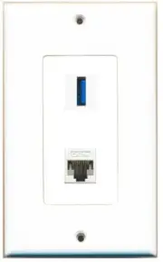 1 Port USB 3.0 A-A CAT5E Ethernet Wall Plate DecorZ White