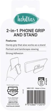 Techxtras 2-in-1 Phone Grip and Stand (Black)