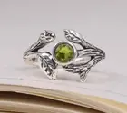 Natural Peridot Gemstone Ring Leaf Ring 925 Silver Ring Engagement Women Ring