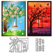 GLOBLELAND Tree Swing Cutting Dies for Card Making Metal Cat Bird Flower Die ...