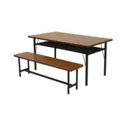 4 To 6 Seater Dining Table With Dining Bench Set In Brown