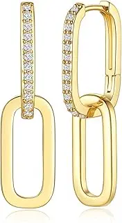 [JunXin] 18K Gold Paperclip Chain Earrings Paper Clip Chain Link Drop Dangle Earrings for Women Girl Jewelry Gifts