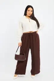 Brown Side Stripe Wide Leg Pants