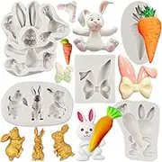 FCKEMLDS Easter Rabbit Silicone Molds Bunny Ears Fondant Molds Carrot Chocolate Mold For Cake Decoration Cupcake Topper Candy Polymer Clay Chocolate Gum Paste Set of 5