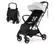 Giantex Folding Infant Stoller Portable Baby Stroller w/ Adjustable Canopy Self-Standing Gravity Folding Design Grey