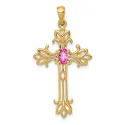 14k 5x3mm Oval Pink Sapphire cross Pendant