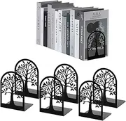 Book Ends, Bookends for Shelves, Tree Book End to Hold Books, Metal Bookend Stopper, Non-Skid Book Holder, Black Book Supports for Office Home Kitchen, Modern Decorative Bookends (3 Pair/6 Pcs)