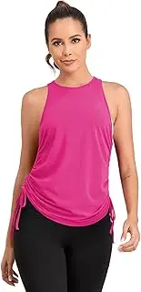 [DYLH] Pima Cotton Workout Tops for Women Drawstring Ruched High Neck Yoga Tops Sleeveless Athletic Running Tank Tops
